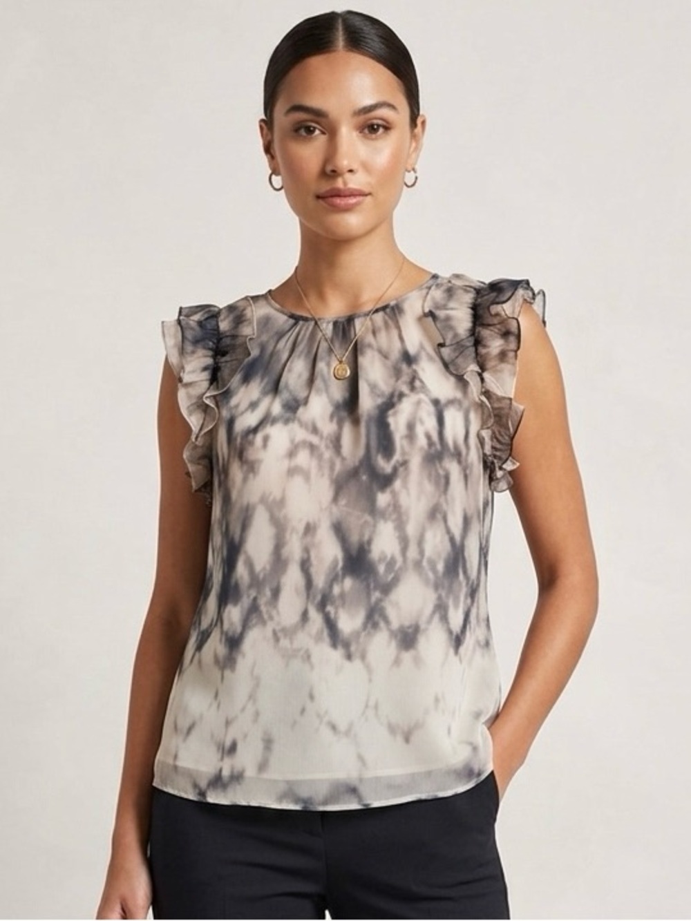 Rachel Zoe Fully Sheer Puff Sleeve Smokey Tie Dye Blouse Size Small